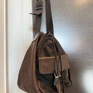 Prada Brown Nylon and Leather Drawstring Crossbody Bag